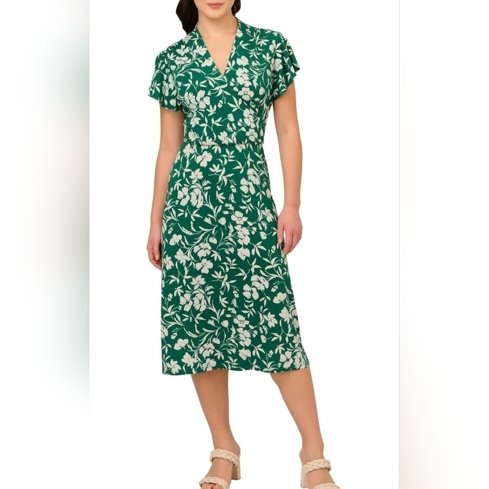 Adrianna Papell NWT Flutter Sleeve Printed Midi Dress